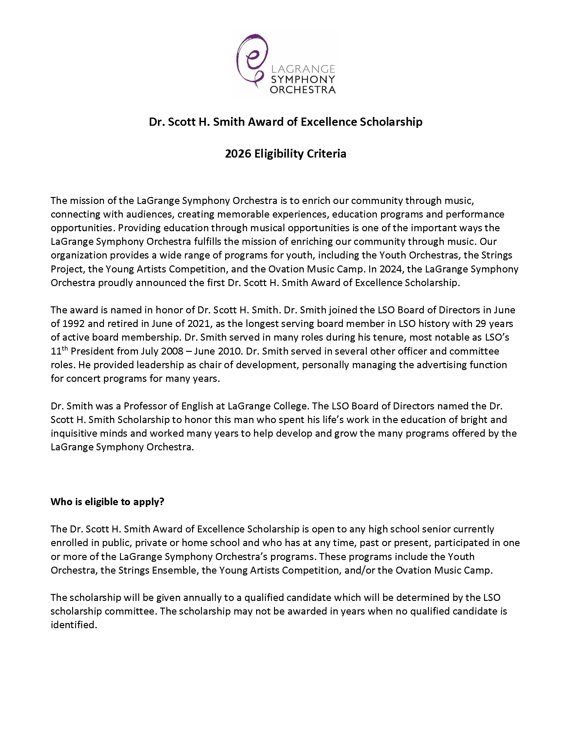 2026 Dr. Scott H. Smith Award of Excellence Scholarship POSTED (002)_Page_1 Dr. Scott Smith Award
